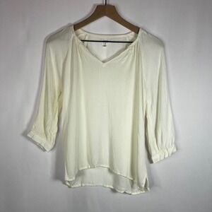 Maurices Shirt Women XS Cream V-Neck Smocked Peasant Blouse Boho‎ Cottagecore